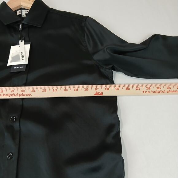 Lilysilk Shirt Womens 4 Black Mulberry Silk Tailored Button Front Blouse NWT - Picture 14 of 16